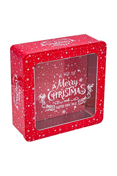 OEM Red Metal Christmas Box with Window 21x21x8.5cm