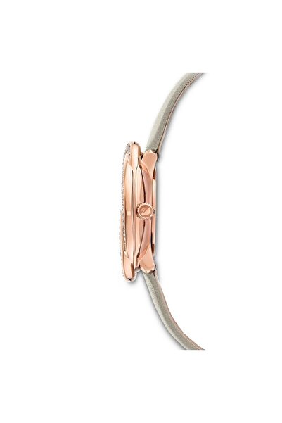 Swarovski Crystal Crystal Flower watch, Swiss Made, Leather strap, Gray, Rose gold-tone