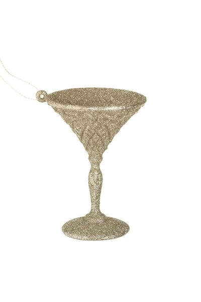 OEM Christmas Tree Ornament Cocktail Glass with Beige Glitter 9cm