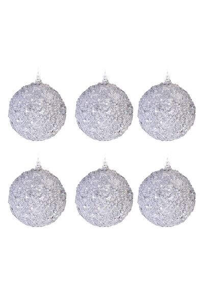 OEM Set of Silver Glitter Christmas Baubles 8cm - 6pcs