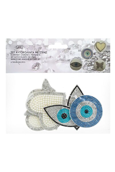 OEM Sticker Set - Patches Hearts Eyes Butterflies with Beads & Rhinestones - 6pcs