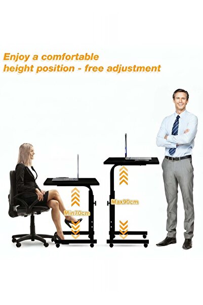 Taimi Side Table with Wheels Adjustable Height Laptop Table For Sofa, and Living Room black 60X40CM