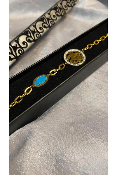 GAMZELİRENKLERİM Life Tree and Turquoise Stone Steel Bracelet