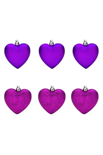 OEM Set Ornamente de Craciun Inimi Mov Mat Glitter 7cm - 6buc