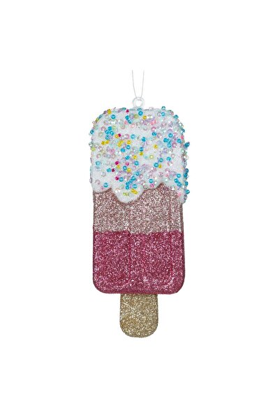 OEM Ornament Brad de Craciun Inghetata pe Bat Roz Aurie Alba cu Glitter 13cm