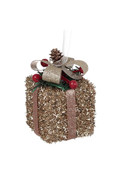 OEM Χριστουγεννιάτικο Στολίδι Δώρου, Αφρώδες, Μπεζ, Σαμπανί, Κώνοι με Γιρλάντ...