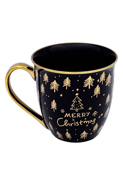 OEM New Bone Black Christmas Mug with Golden Handle "Merry Christmas" & Filter 620ml