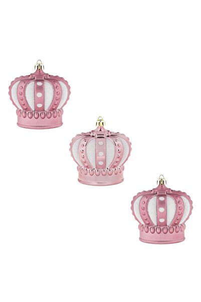 OEM Christmas Tree Ornaments Pink Korane with White Glitter 8cm - 3pcs