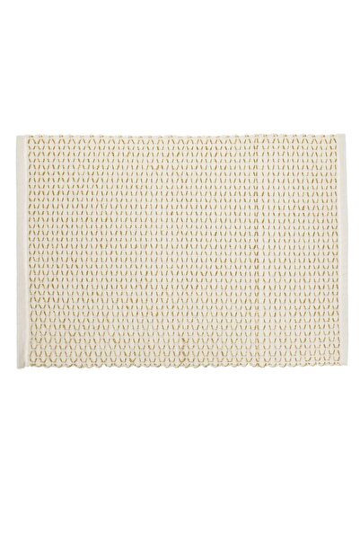 OEM Beige Textile Plate Holder with Golden Lurex Christmas Stripes 40x30cm