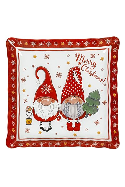 OEM Γυάλινο πιάτο με χριστουγεννιάτικο σχέδιο ειδώλιο νάνου 25x5εκ.