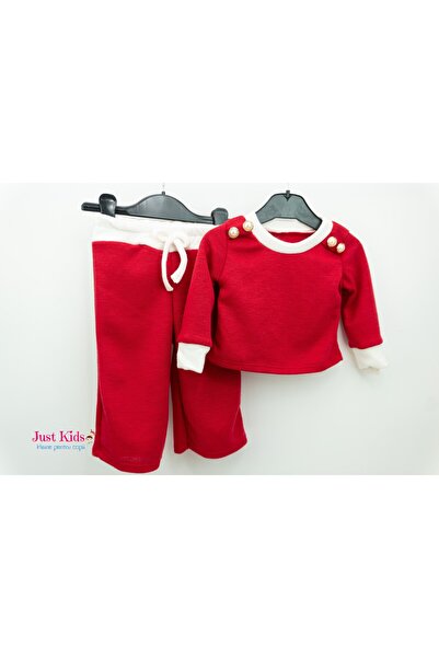 Justkids Set tricotat din 2 piese cu nasturi eleganți, roșu, 6-36 luni