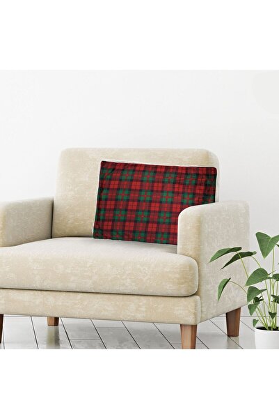 OEM Christmas Decorative Velvet Sherpa Pillowcase Red Green Checkered 70x50cm
