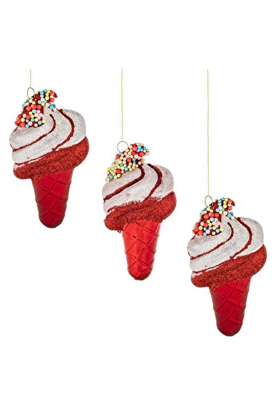 OEM Ornamente Brad de Craciun Inghetata Rosie Alba Holografica & Margele 11cm...