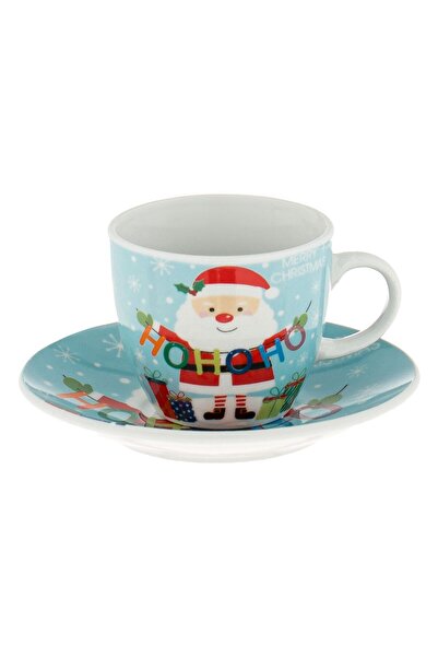 OEM Set of Blue Christmas Porcelain Cup Santa Claus Hohoho & Saucer 90ml