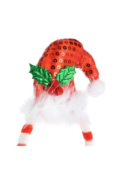 OEM Christmas Hair Wreath with Elf Hat, Red Sequins, Mistletoe, White Puff, Pompom