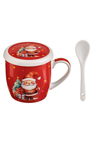 OEM Christmas Mug with Lid & Spoon Set Santa Claus with Gifts 340ml - 3 pieces