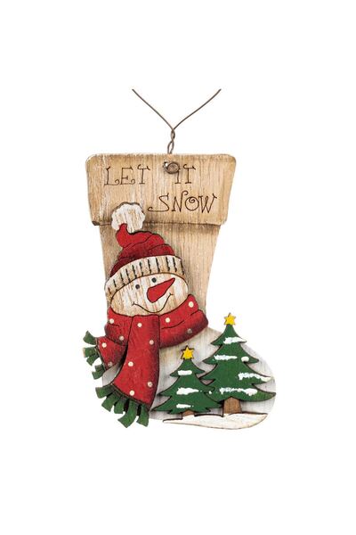 OEM Ornament Brad de Craciun Vintage din Lemn Cizmulita Om de Zapada Brazi 8.5cm