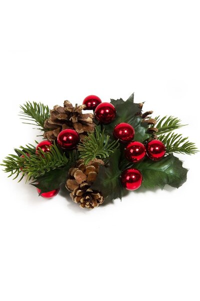 OEM Inel Decorativ de Craciun pentru Lumanare Bile Rosii 19cm