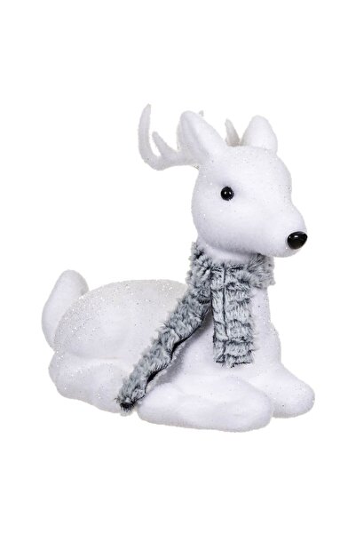 OEM Decorative Christmas Reindeer Foam Figurine with Gray Faux Fur Scarf 30cm