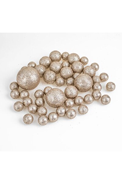 OEM Σαμπανί Μπεζ Χριστουγεννιάτικες Διακοσμητικές Μπάλες με Γκλίτερ σε Διάφορ...