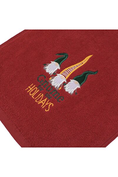 OEM Red Cotton Hand Towel with Embroidered Christmas Gnome Pattern 50x30cm