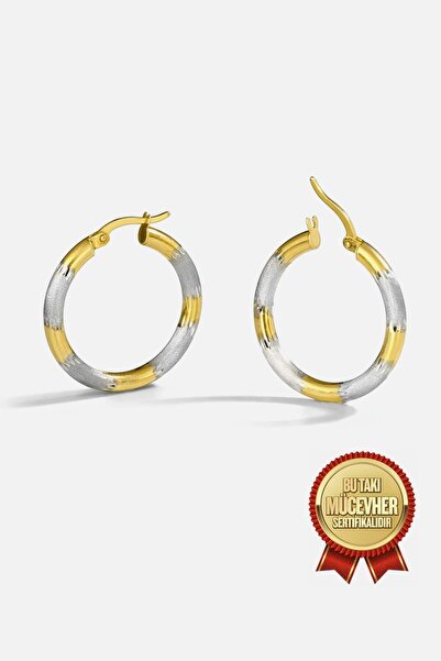MEKS JEWELS Mikron Altın Kaplama Gümüş İşlemeli Halka Küpe