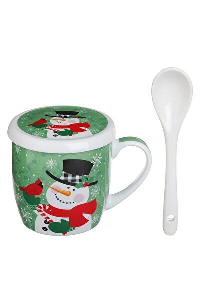 OEM Christmas Mug Set with Lid & Spoon Snowman Model 340ml - 3 pieces