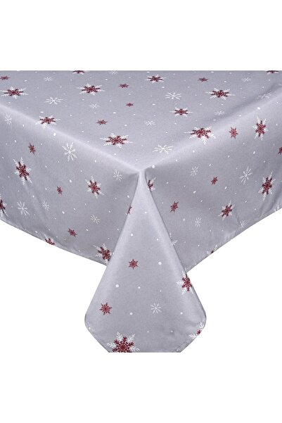 OEM Decorative Christmas Tablecloth Grey with Red and White Snowflakes 180x140cm