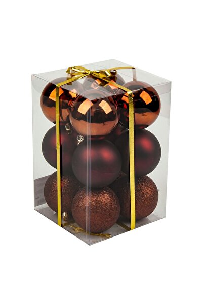 OEM Set of Christmas Baubles Brown Matte Shiny Glitter Ø8m - 12pcs