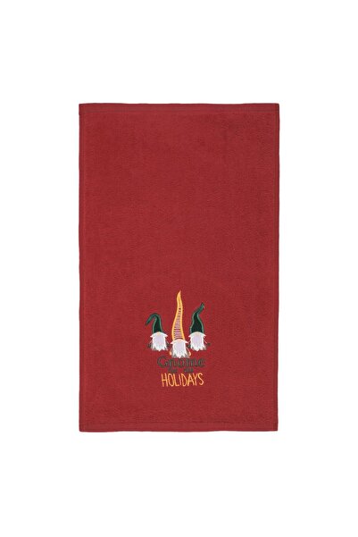 OEM Red Cotton Hand Towel with Embroidered Christmas Gnome Pattern 50x30cm