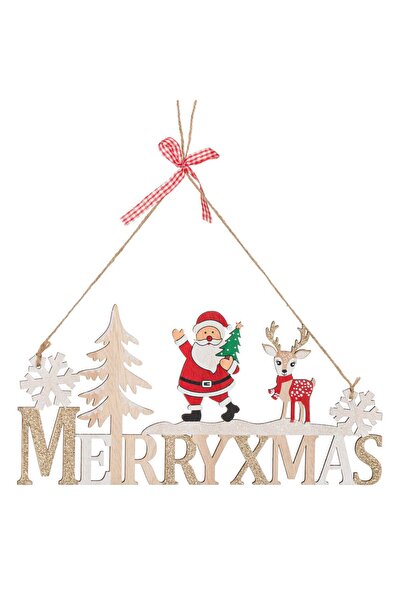 OEM Κρεμαστή Χριστουγεννιάτικη Διακόσμηση Ξύλινη Πινακίδα Άγιος Βασίλης με Γκ...
