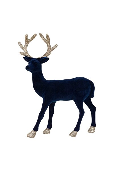 OEM Figurina Decorativa de Craciun Ren Albastru Catifelat cu Glitter Bej 33cm