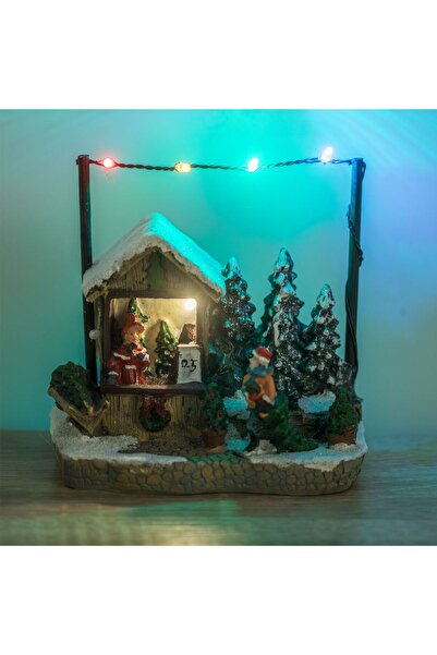 OEM Scena de Craciun Magazin cu Brazi Figurine & Lumina LED 14x8x13cm