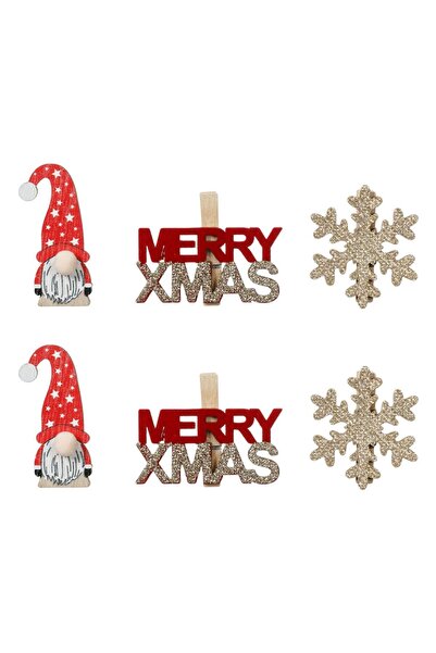 OEM Decorative Christmas Wooden Gnome Snowflakes "MERRY XMAS" - 6pcs