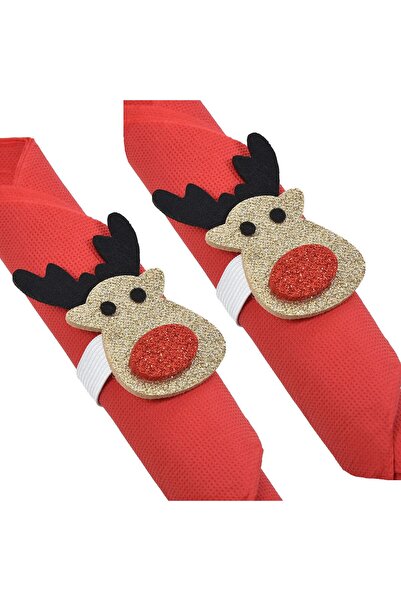 OEM Inel din Pasla pentru Servetel Masa Cerb cu Glitter de Craciun 7cm - 2buc