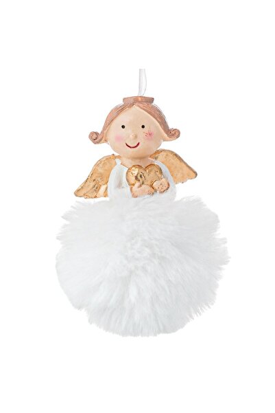 OEM Ornament Brad de Craciun Ingeras Ceramic cu Blana Alba 11cm