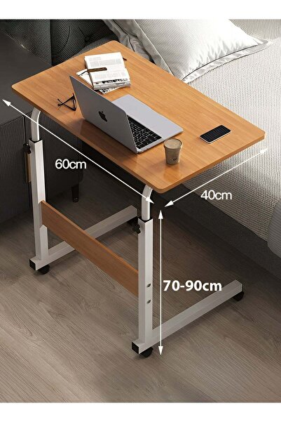 Taimi Side Table with Wheels Adjustable Height Laptop Table For Sofa, and Living Room Wood Color 60X40CM
