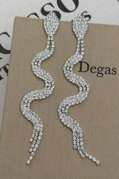 MioArt Kadın Su Yolu Saçaklı Sallantılı Zirkon Taşlı Gümüş Model Abiye Düğün Kına Söz Gelin Balo Parti Küpe