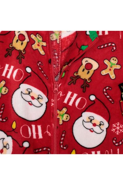 OEM Christmas Family Red Velvet Onesie with Figures for Adults - One Size