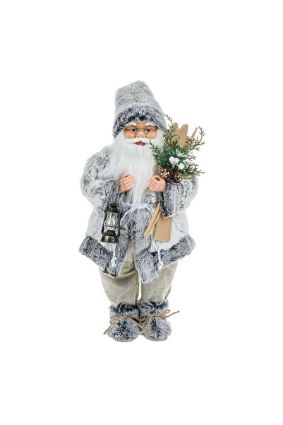 OEM Figurina Decorativa Mos Craciun Gri cu Schiuri 45cm