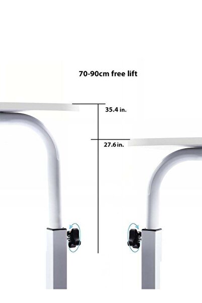 Taimi Adjustable White Side Table with Wheels for Sofa & Living Room - 60W x 90H x 40D cm