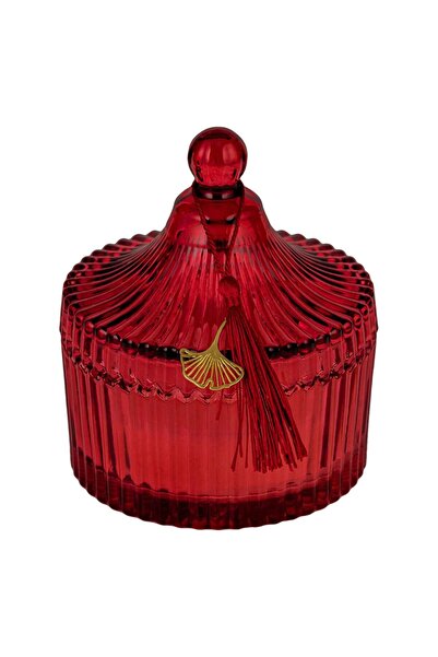 OEM White Christmas Candle in Burgundy Glass Container with Pattern and Lid Ø10.5x12cm