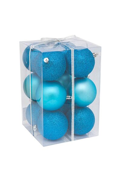 OEM Set of Turquoise Christmas Baubles Matt Glitter Ø8cm - 12pcs