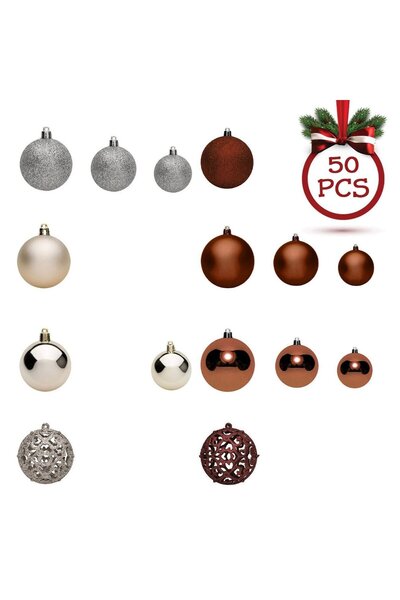 OEM Set of Christmas Baubles Beige Bronze Matte Shiny Glitter 3-4-6cm - 50pcs