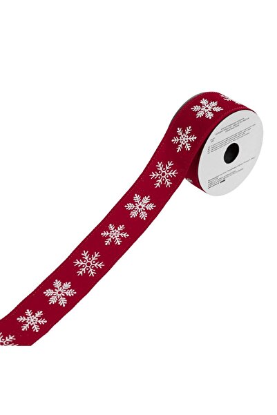OEM Panglica Decorativa de Craciun Rosie cu Fulgi Albi 5mx38mm