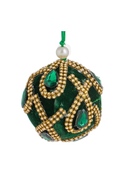 OEM Christmas Tree Ornament Velvet Green Globe with Strass & Crystals Ø7cm