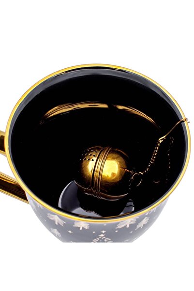 OEM New Bone Black Christmas Mug with Golden Handle "Merry Christmas" & Filter 620ml