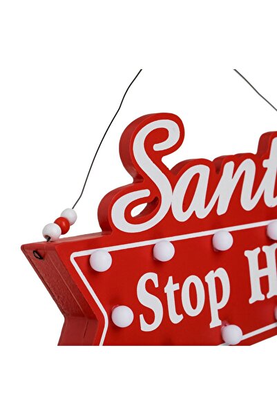 OEM Decorative Christmas Sign Red Wooden Arrow "Santa Stop Here" with Light 35cm