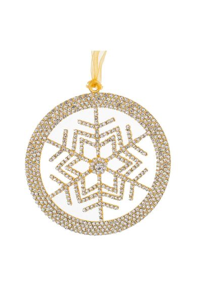 OEM Ornament Brad de Craciun Fulg de Zapada cu Margine Aurie & Strass Ø11cm