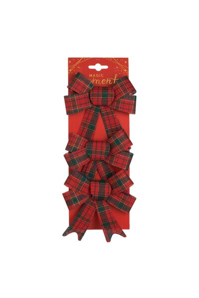 OEM Set of Red and Green Checkered Christmas Decorative Bows 12x14cm - 3pcs